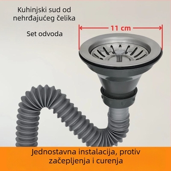 Nehrđajući čelični odvodni koš za sudoperu — oblik P-krivulja, tip Bounce, zadani model