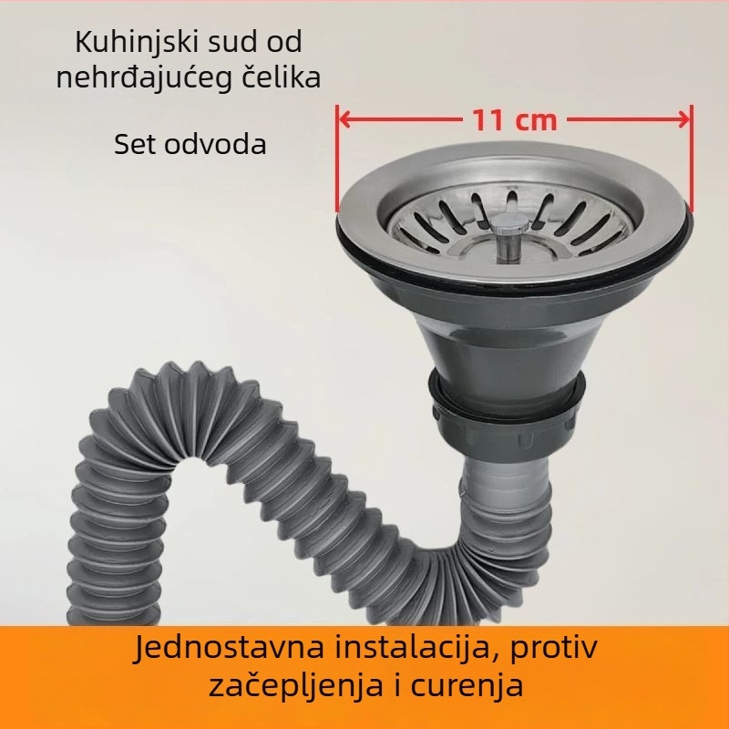 Nehrđajući čelični odvodni koš za sudoperu — oblik P-krivulja, tip Bounce, zadani model
