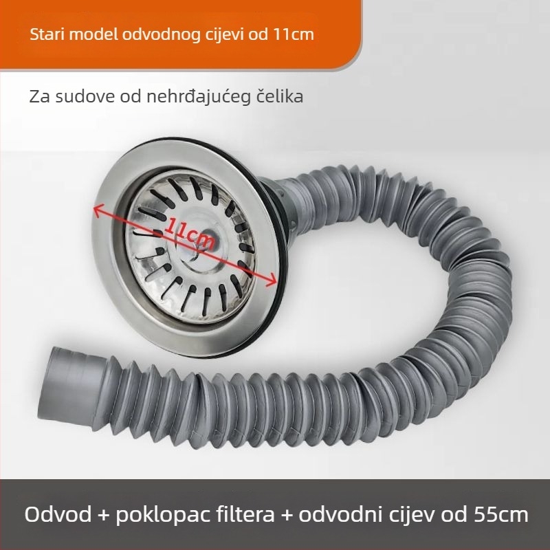 Nehrđajući čelični odvodni koš za sudoperu — oblik P-krivulja, tip Bounce, zadani model