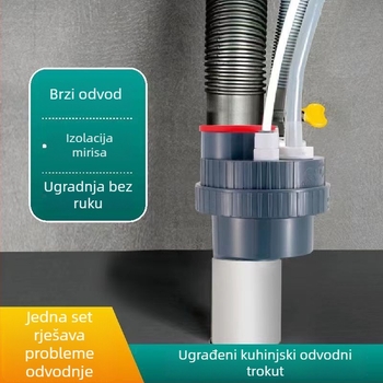 Kuhinjski odvodni spoj protiv mirisa, petkanalni odvod, ABS+ materijal, model 3225, težina 290 g
