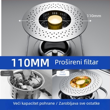 Nehrđajući čelični filter za sudoper s mehanizmom podizanja – univerzalni odvod, 150 g