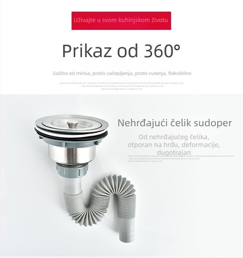 Kuhinjski sudoper od nehrđajućeg čelika s dvostrukim koritom, odvodni sustav u obliku S, vučni odvod, model 8040B, stil modernog minimalizma