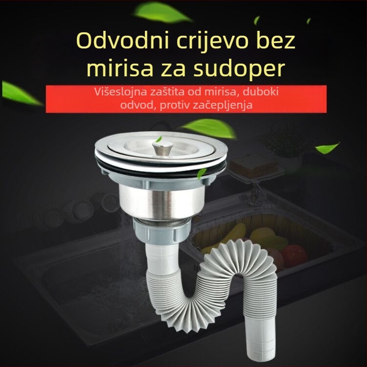 Kuhinjski sudoper od nehrđajućeg čelika s dvostrukim koritom, odvodni sustav u obliku S, vučni odvod, model 8040B, stil modernog minimalizma