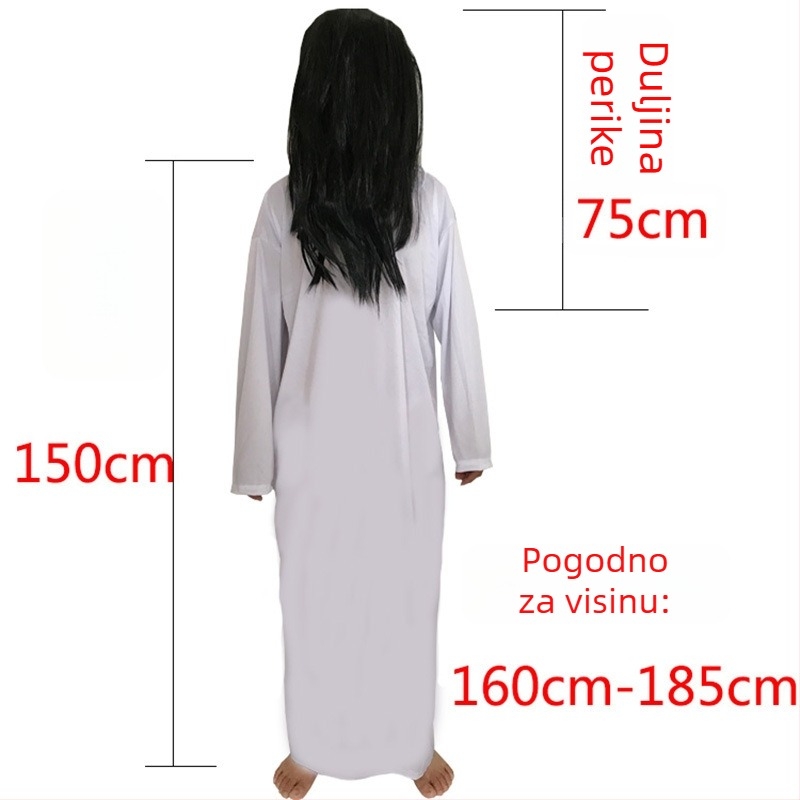 Sadako cosplay kostim za Halloween, unisex za odrasle, glavni materijal pamuk, 30% polipropilen, podstava akril 40%, pogodan za scenu, sve sezone
