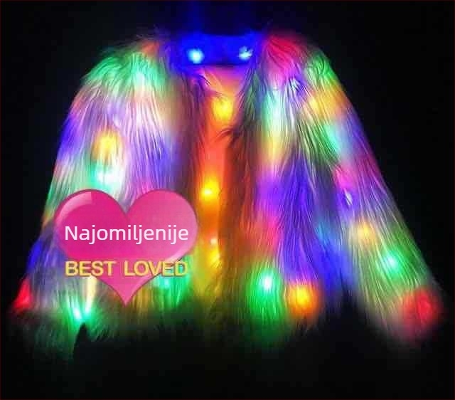 Halloween kostim za pozornicu sa svjetlećim kaputom i krznom za Go-Go bar nastupe – Unisex; Materijal: regenerirana celulozna vlakna; Osnovni sadržaj 10–29%