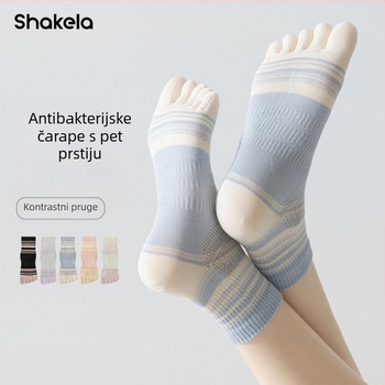 Ženske pet prstiju čarape — prozračne od combed cotton, 70–80% pamuka, anti sklizanje, upijanje znoja, trenje; uzorak: usklađeni boje; visina cijevi srednja
