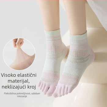 Ženske pet prstiju čarape — prozračne od combed cotton, 70–80% pamuka, anti sklizanje, upijanje znoja, trenje; uzorak: usklađeni boje; visina cijevi srednja