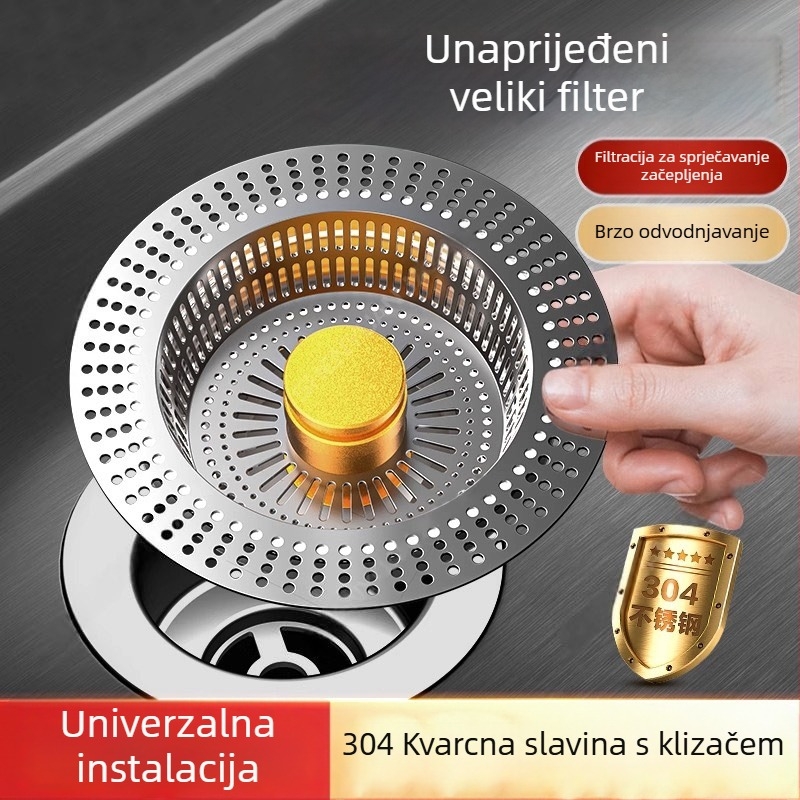 Fordy filtr za kuhinjski sudoper od nehrđajućeg čelika 304, univerzalni pop-up odvodni mehanizam i zatvarač odvoda, model Q-6885