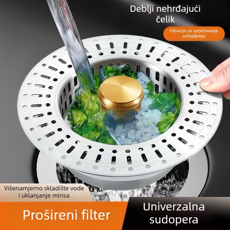 Fordy filtr za kuhinjski sudoper od nehrđajućeg čelika 304, univerzalni pop-up odvodni mehanizam i zatvarač odvoda, model Q-6885