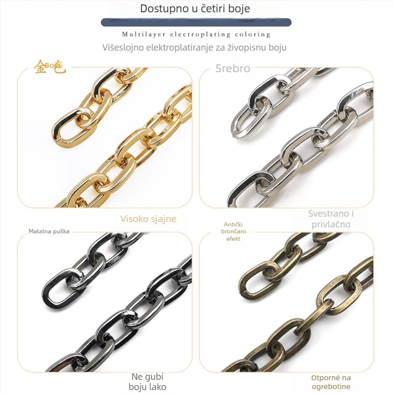 Ukrasni lanac od željeza, elektroplatiran, Jin Ming, 800 čisto srebro, pravokutni ili ovalni oblik