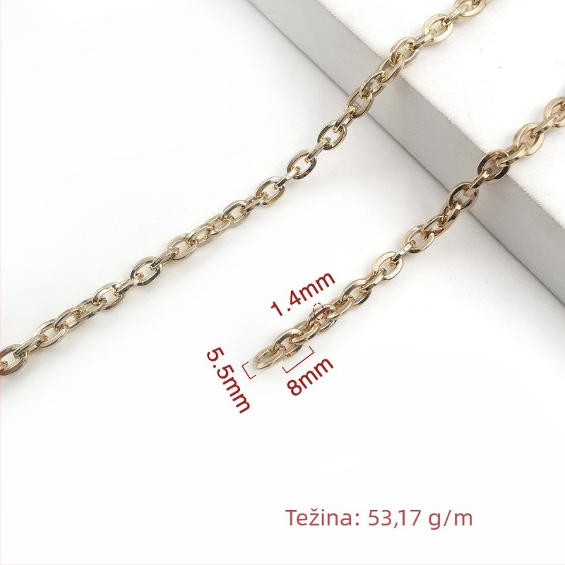 Ukrasni lanac od željeza, elektroplatiran, Jin Ming, 800 čisto srebro, pravokutni ili ovalni oblik