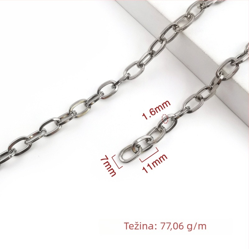 Ukrasni lanac od željeza, elektroplatiran, Jin Ming, 800 čisto srebro, pravokutni ili ovalni oblik