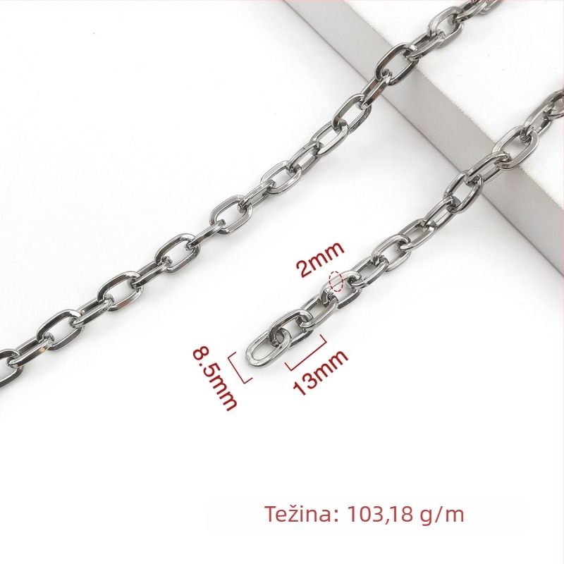 Ukrasni lanac od željeza, elektroplatiran, Jin Ming, 800 čisto srebro, pravokutni ili ovalni oblik