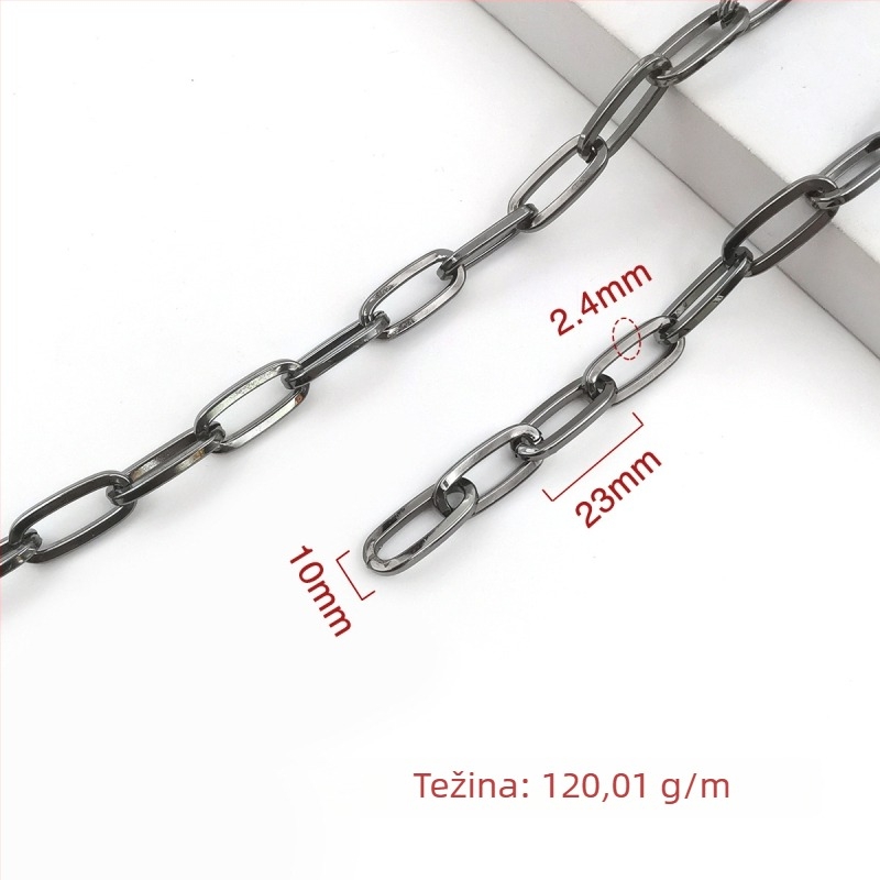 Ukrasni lanac od željeza, elektroplatiran, Jin Ming, 800 čisto srebro, pravokutni ili ovalni oblik