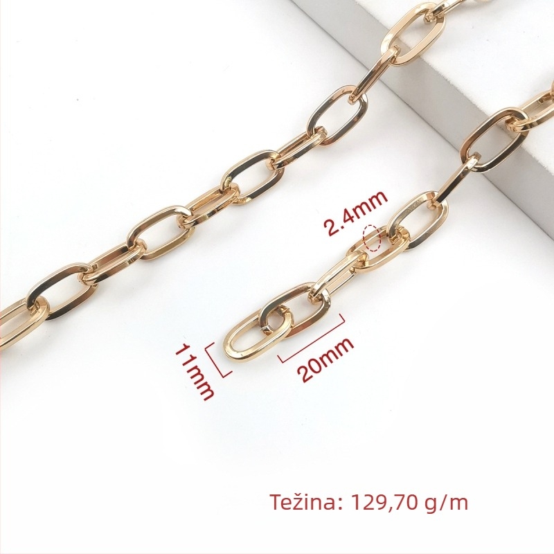 Ukrasni lanac od željeza, elektroplatiran, Jin Ming, 800 čisto srebro, pravokutni ili ovalni oblik