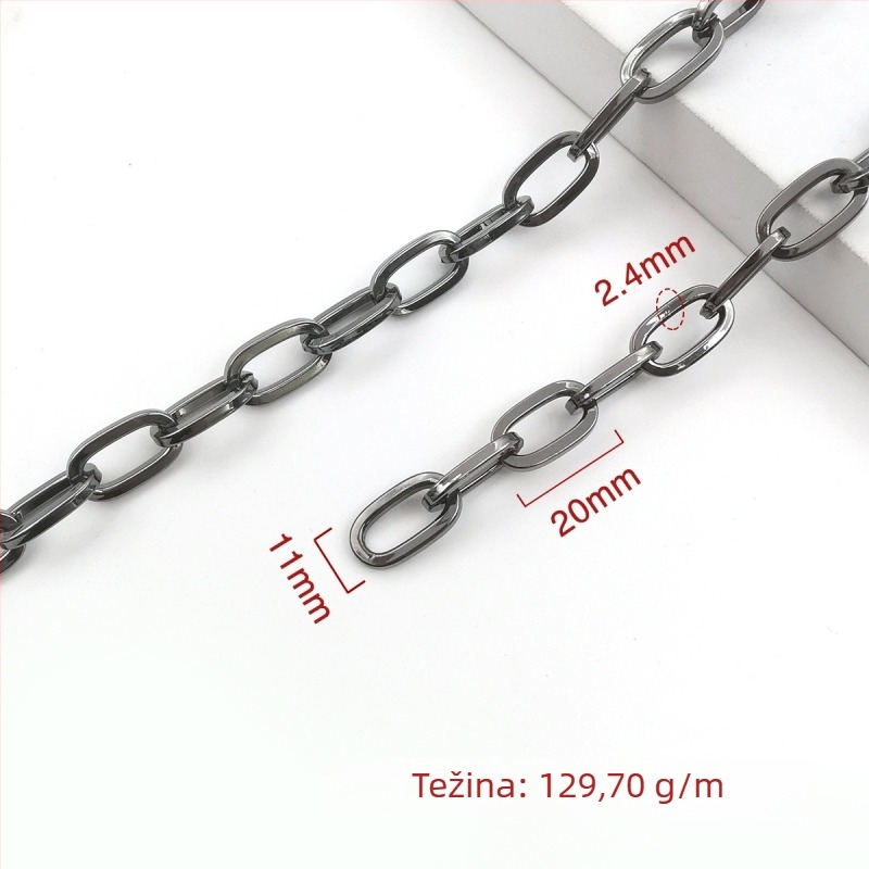 Ukrasni lanac od željeza, elektroplatiran, Jin Ming, 800 čisto srebro, pravokutni ili ovalni oblik