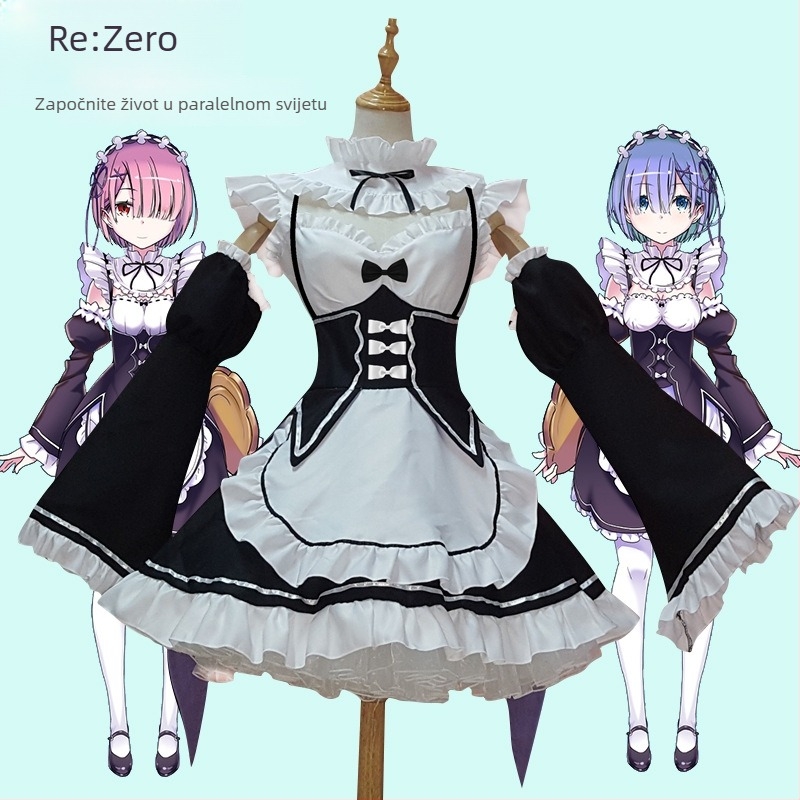 Cosplay haljina za sobaricu RemRam-inspired, za žene, za igre i anime RPG; Značka Zi Xiao; Tkanina: uniform; Glavna tkanina: 99% poliester