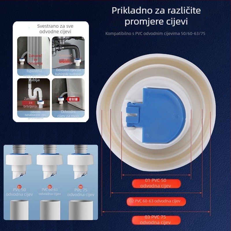Zatvara za odvod protiv mirisa za umivaonik i kuhinju, ABS, model 50/60/75, neto težina 65 g, moderni minimalistički stil