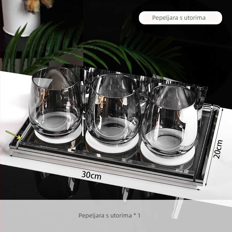 Set kupaonice od kristalnog stakla, svijetlog luksuznog stila, Microonica, uključuje držač za četkicu, pladanj, kutiju za vatu, posudicu za konac i čašu za ispiranje