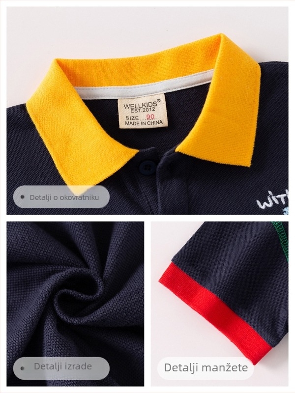 Wellkids dječja pamučna polo majica - casual stil, kratki rukav, crtani uzorak, vezeni detalji, za djecu 3-8 godina, ljeto 2026
