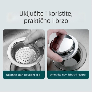 Junyu 304 nehrđajući čelik - push-type poklopac odvoda za sudoper s filtrom, protiv insekata, stil Light Luxury