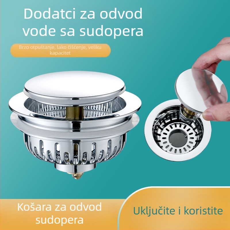 Junyu 304 nehrđajući čelik - push-type poklopac odvoda za sudoper s filtrom, protiv insekata, stil Light Luxury