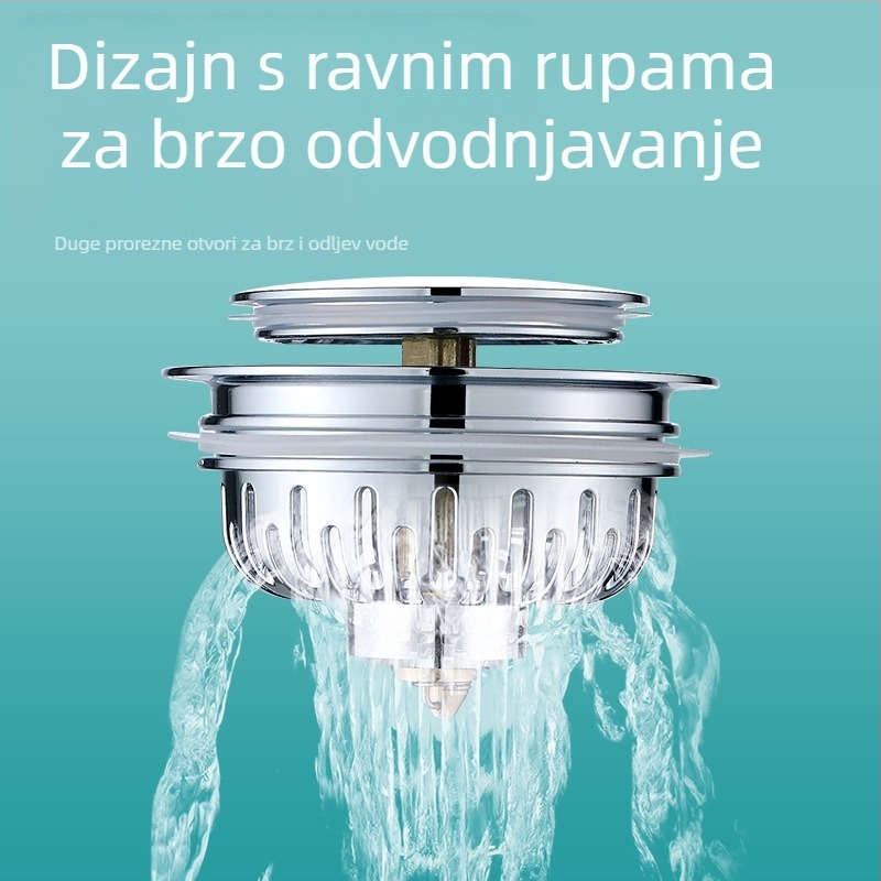 Junyu 304 nehrđajući čelik - push-type poklopac odvoda za sudoper s filtrom, protiv insekata, stil Light Luxury