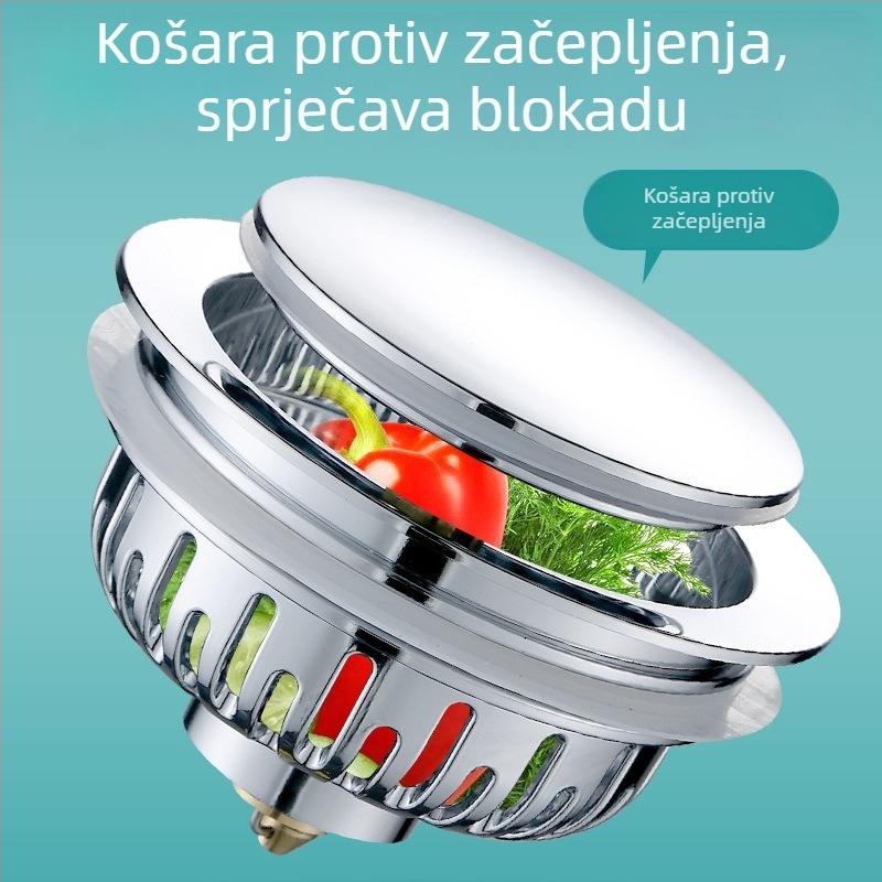 Junyu 304 nehrđajući čelik - push-type poklopac odvoda za sudoper s filtrom, protiv insekata, stil Light Luxury