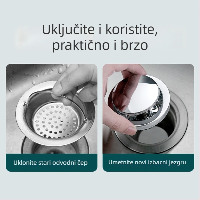 Junyu 304 nehrđajući čelik - push-type poklopac odvoda za sudoper s filtrom, protiv insekata, stil Light Luxury