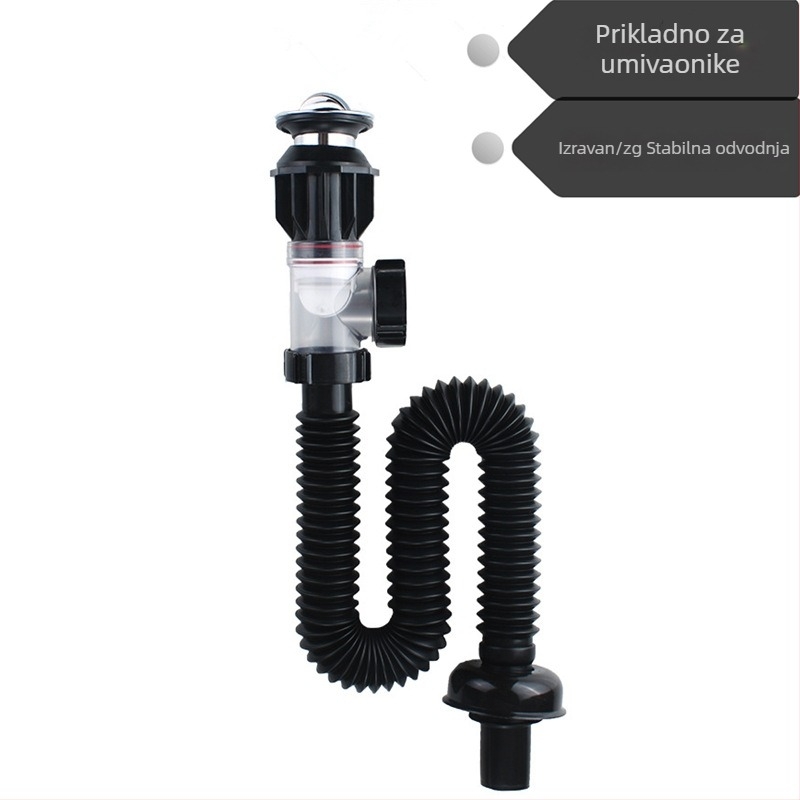 Odvodni cjevovod za umivaonik sa S-krivom i preklopnim poklopom (Flip Style Water Set), materijal: nehrđajući čelik + PP, protiv mirisa, protiv curenja