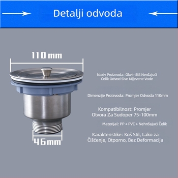 Nehrđajući čelik kuhinjski odvodi s košarom, 110 mm, vučni tip, model XSQ-110MM, marki LS