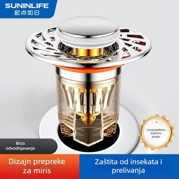 Zátka za odvodnju umivaonika, push-type, model J30512, jezgro od debelog bakra, njemački stil pokretanja, univerzalna kompatibilnost, moderni minimalistički stil