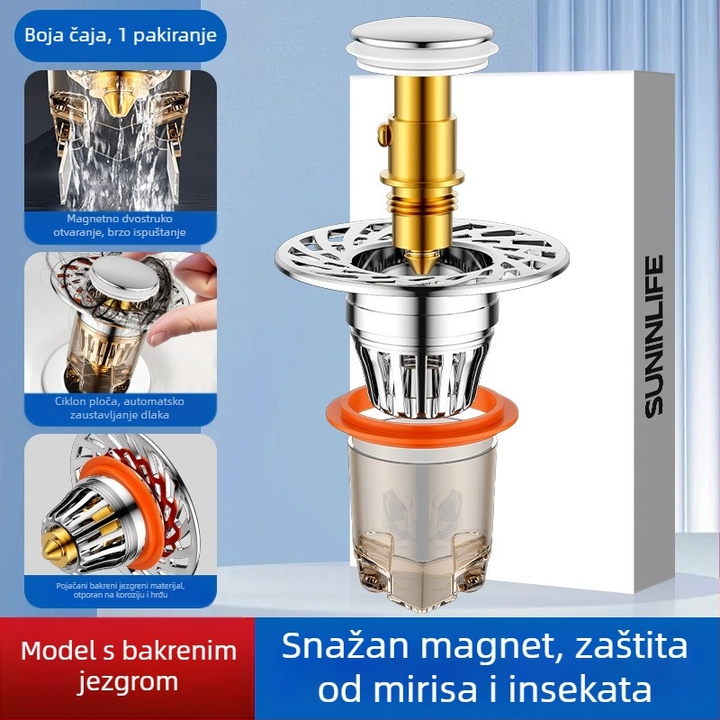 Zátka za odvodnju umivaonika, push-type, model J30512, jezgro od debelog bakra, njemački stil pokretanja, univerzalna kompatibilnost, moderni minimalistički stil
