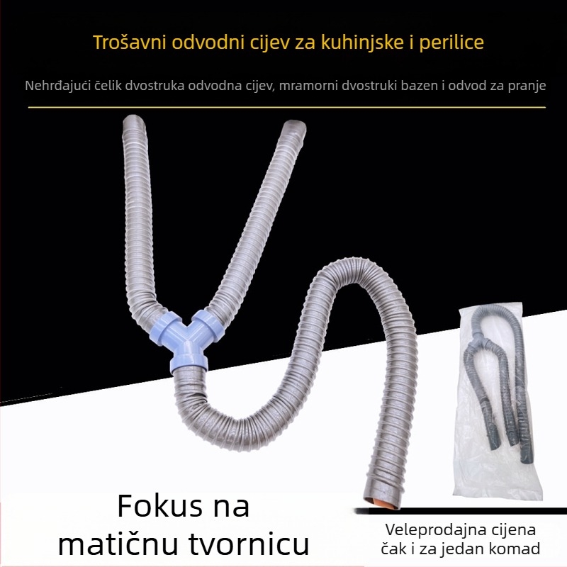 Y-oblik odvod za dvostruki sudoper, PVC, model XS-007F, moderni minimalistički stil