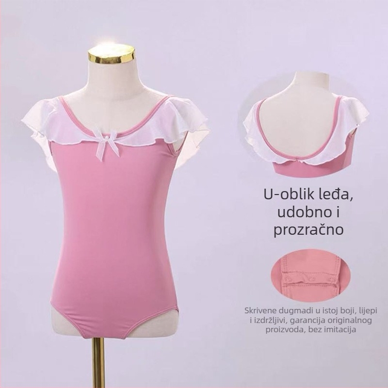 Bemeiya dječji pamučni plesni kostim za balet i nastupe, kratki rukavi