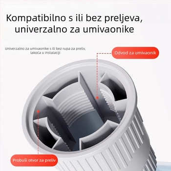 Sifon za umivaonik s pop-up ventilom, horizontalno odvodnjavanje, oblik P-krivulje, model XS48546, materijal: nehrđajući čelik + ABS inženjerski plast