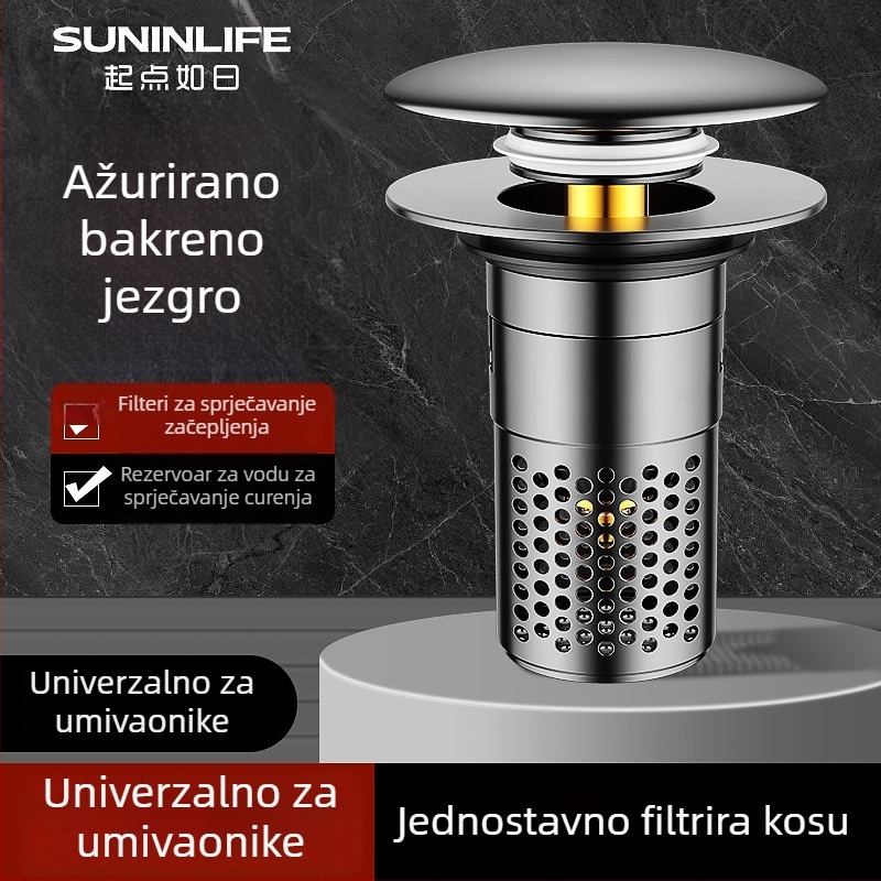 Push-type pop-up odvoda za umivaonik s filtrom, bakar i ABS, model Basin deodorizer, ugradnja u njemačkom stilu, moderni minimalistički dizajn