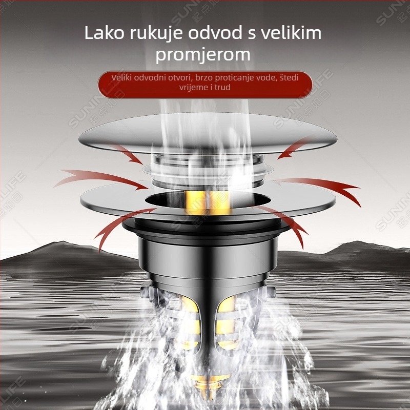 Push-type pop-up odvoda za umivaonik s filtrom, bakar i ABS, model Basin deodorizer, ugradnja u njemačkom stilu, moderni minimalistički dizajn