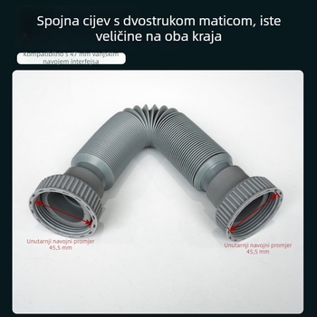 Kuhinjska cijev za spajanje sudopera, dvostruki odvod, protiv mirisa, teleskopsko produženje s 45 navojem, PP materijal