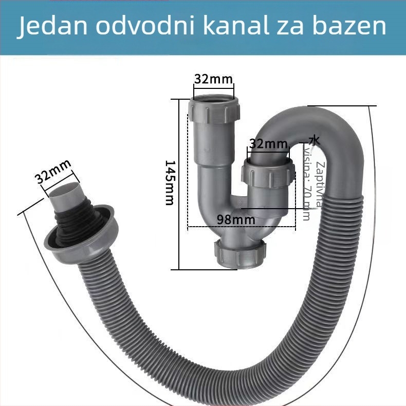 Set odvoda za umivaonik, S-zavoj i U-oblik, PP materijal, preklopni tip, moderni minimalistički stil