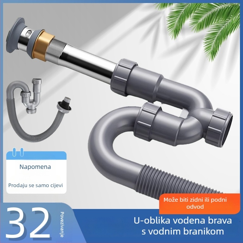 Set odvoda za umivaonik, S-zavoj i U-oblik, PP materijal, preklopni tip, moderni minimalistički stil