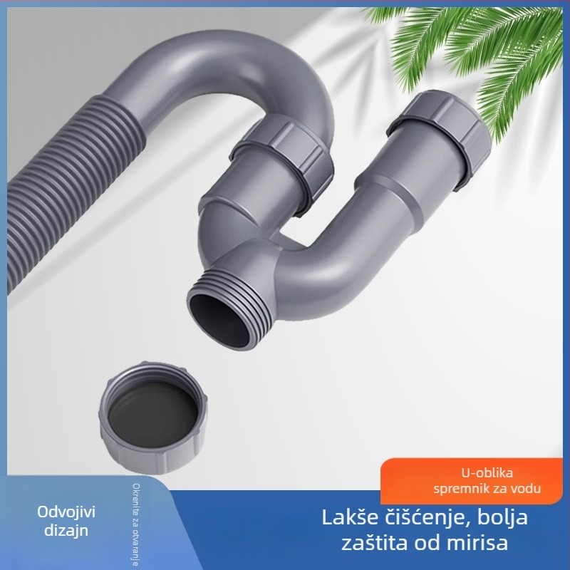 Set odvoda za umivaonik, S-zavoj i U-oblik, PP materijal, preklopni tip, moderni minimalistički stil