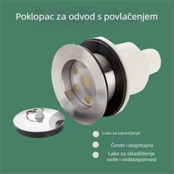 Set odvodnje za mop umivaonik, nehrđajući čelik, model 50, vučni tip, britski stil, bez otvora za prelijevanje