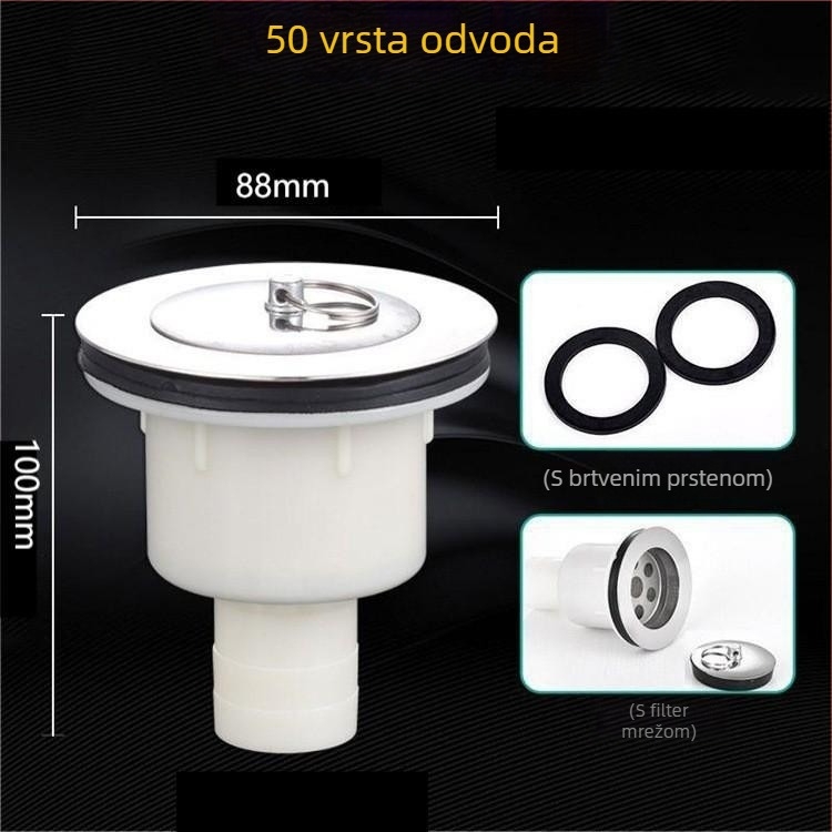 Set odvodnje za mop umivaonik, nehrđajući čelik, model 50, vučni tip, britski stil, bez otvora za prelijevanje