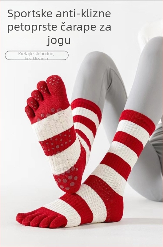 Petoprstne joga čarape, protuklizne, prozračne, odvode vlagu, 90–95% pamuka, srednje visoke, za žene