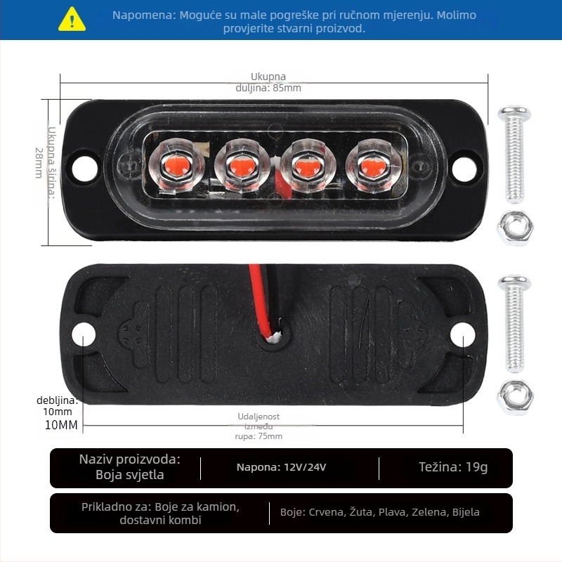Kamionska bočna svjetiljka, 4-LED rubno svjetlo, 12-24V, ABS