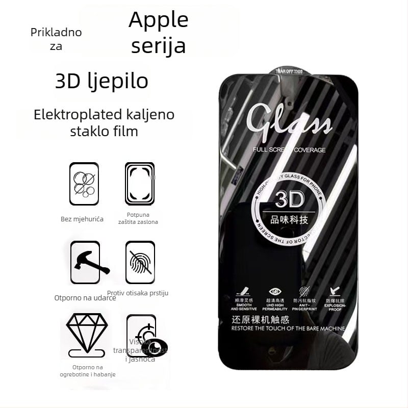 Zaštitno staklo zaslona od kaljenog stakla za Apple iPhone 16 Pro / iPhone 15 Pro Max, 3D cijeli zaslon, otpornost na otiske prstiju, HD, otpornost na prašinu