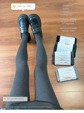 Termalne pamučne legice s flisom, visokim pojasom za kontrolu trbuha i podizanje stražnjice, debele, jednobojne, duljina 9/10, uski kroj