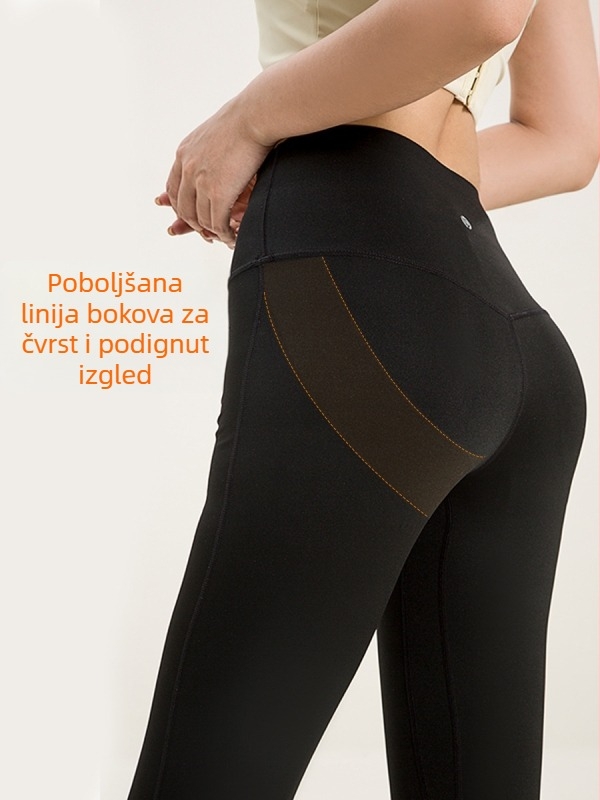 Hlače za jogu visokog struka, podižu stražnjicu, s prorezom i blago razdvojenim nogavicama, od najlona