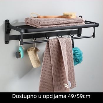 Držač ručnika od aluminijske legure, dvostruki sloj, sklopiv, crna površinska obrada, nosivost 10 kg